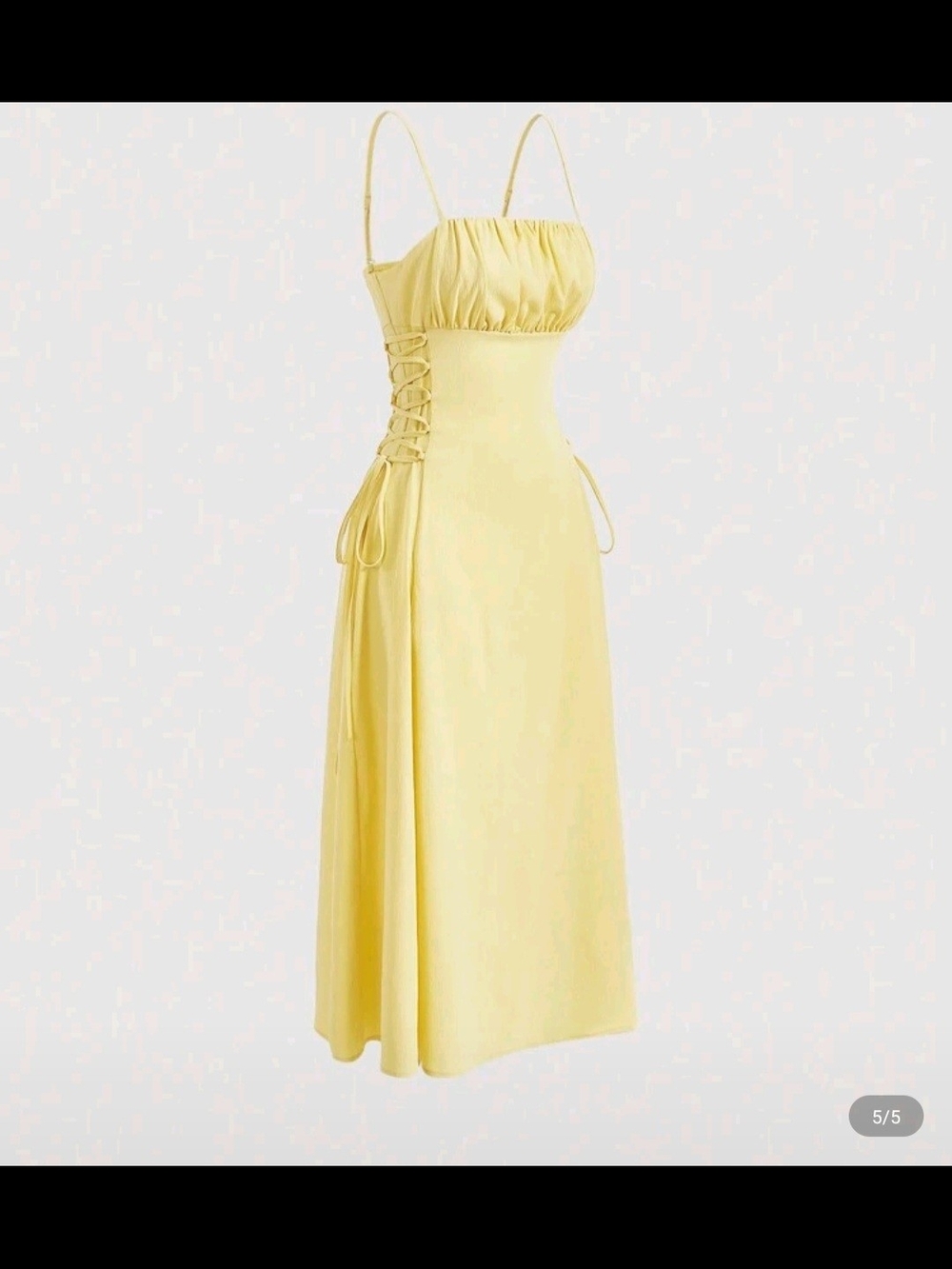 Yellow Spaghetti-Strap Lace-Up Midi Dress